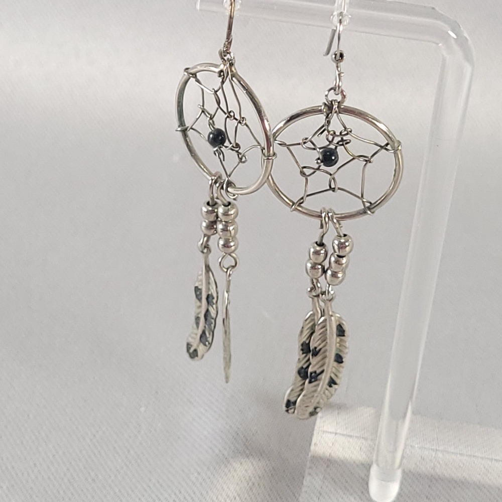 Dream Catcher Earrings Women Silver Tone Boho‎ Feather Dangle Drop Bead